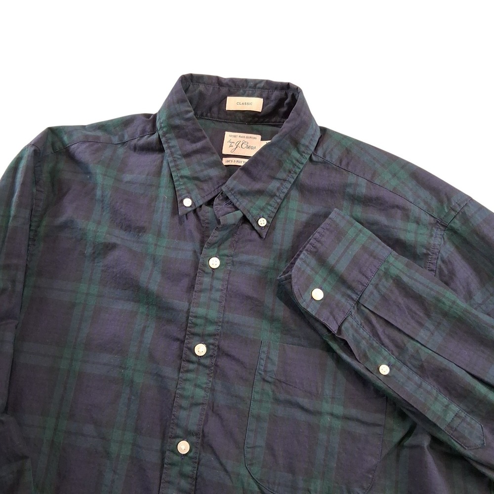 J.Crew Button Down Shirt Mens M Black Watch Plaid Secret Wash Cotton Classic Fit